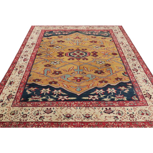 1920s Antique Agra Rug in Gold With Medallion and Floral Patterns, From Rug & Kilim For Sale - Image 5 of 8