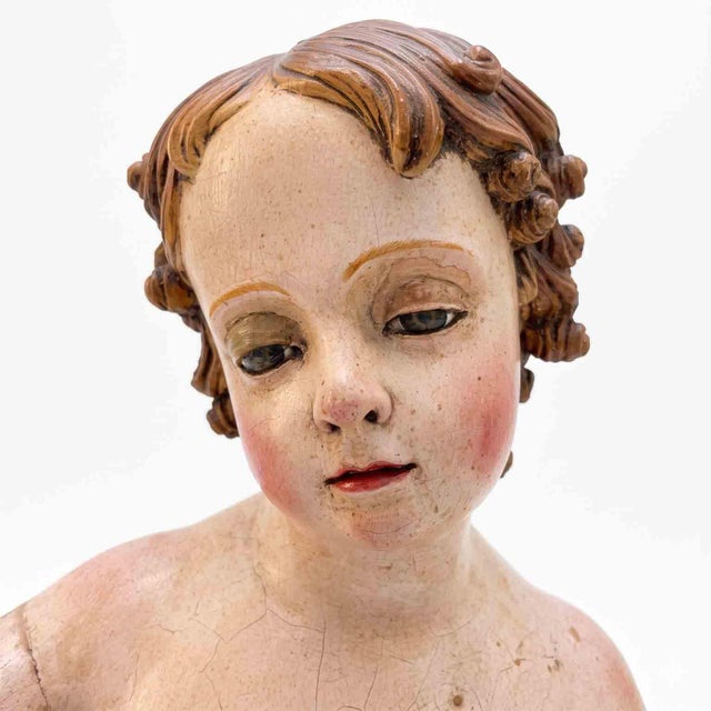 Italian Artist, Baby Jesus with Heart, 17th Century, Polychrome Lacquered Wood For Sale - Image 9 of 10