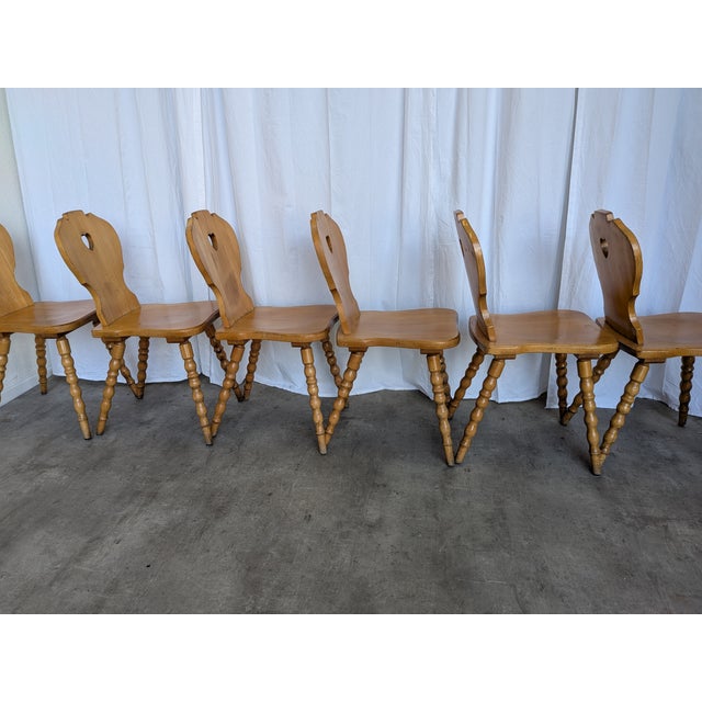 Vintage Tyrolean Farmhouse Heart Cutout Wooden Dining Chairs, 1970s, Set of 6 For Sale - Image 6 of 18