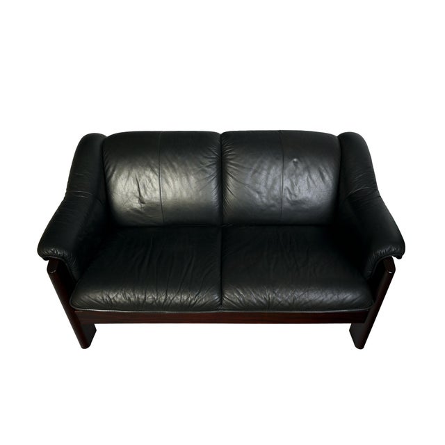 1980s Leather Ekornes “Stressless” Settee Sofa Rosewood Finish Mid Century Modern For Sale - Image 5 of 5