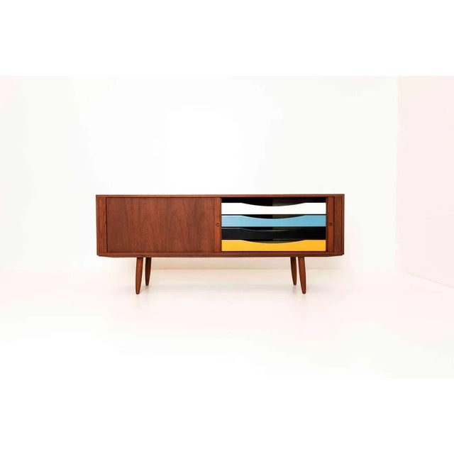 Danish Sideboard in Teak with Colored Drawers by Bruno Hansen For Sale - Image 16 of 16