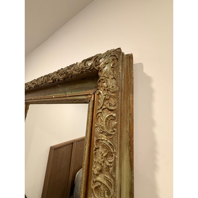 Large 19th-century French hand-carved Mirror with remains of old paint - circa 1890