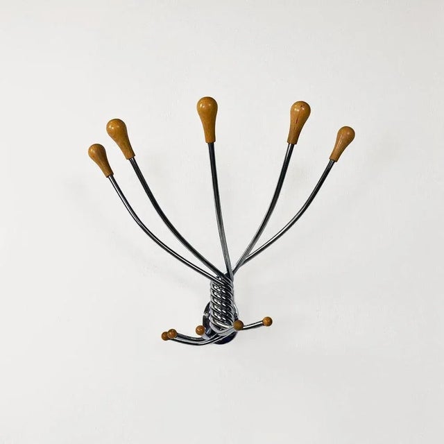 Modern Italian Steel Beech Closable Wall Coat Hanger attributed to DDL Group, Zanotta, 1991 For Sale - Image 3 of 10