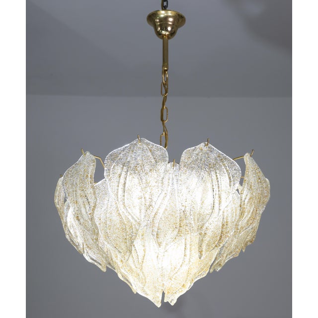 Italian 1980s Italian Amazing Large Murano Glass Gold Leaves Chandelier For Sale - Image 3 of 14