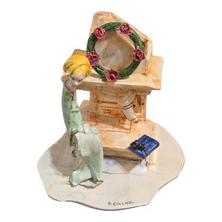 A. Colombo Lo Scricciolo Figurine Christmas Girl Fireplace 4" Handmade in Italy For Sale