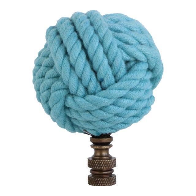 Nautical Knot Lamp Finial in Robin's Egg Blue on Bronze Hardware For Sale