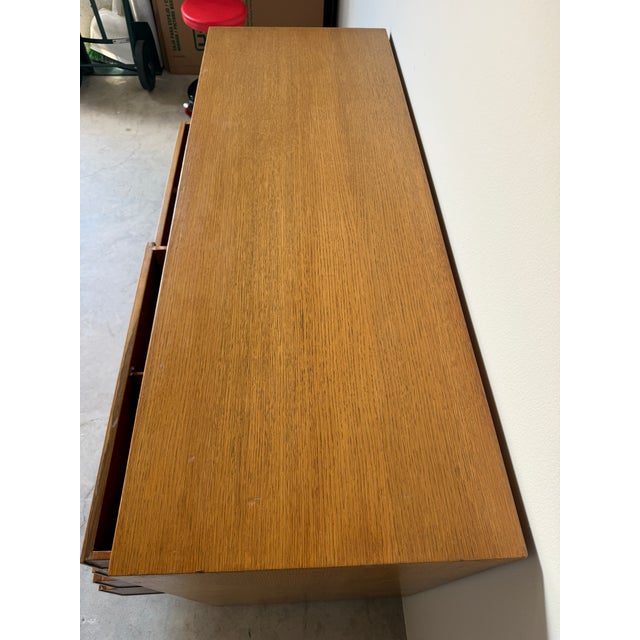 Vintage Hollywood Regency Lorin Jackson for Grosfeld House Oak Dresser With Brass Leaf Pulls For Sale - Image 11 of 17