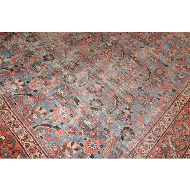 Large size early 20th century antique Persian Mahal rug with an all-over large scale geometric design on a worn blue...