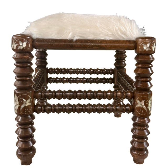 Contemporary 1990s Mother of Pearl Inlaid Stool For Sale - Image 3 of 7