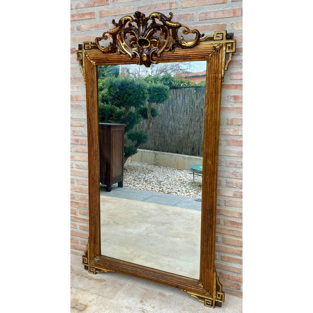 Brown Large Antique Gold Leaf Ornate Carved Wall Mirror For Sale - Image 8 of 18