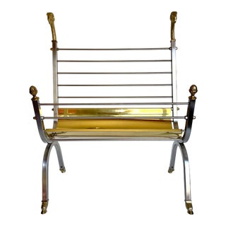 Italian Maison Jansen Style Brass and Steel Rams Head Magazine Rack For Sale