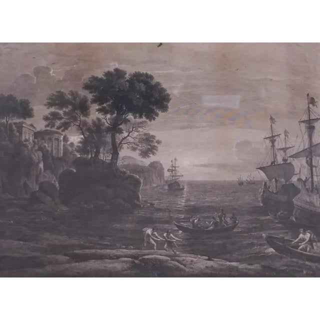 The Landing of Aeneas in Italy, June 1772 James Mason Reproduction print in dark wood frame with etched design and gilded...