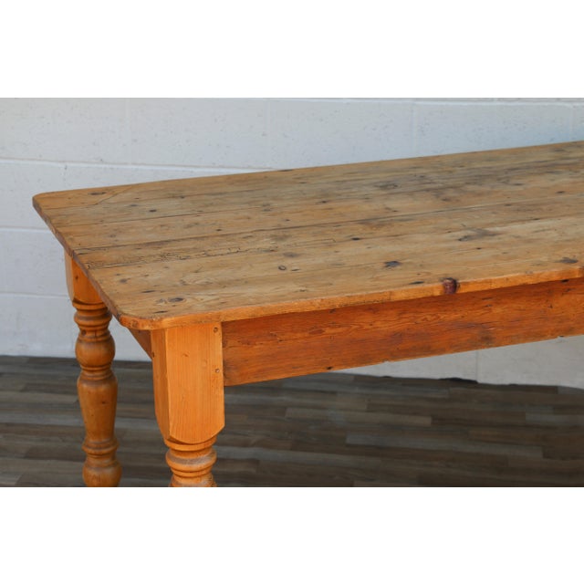 Vintage 1990s Solid Pine Farmhouse Dining Table With Plank Top & Turned Legs For Sale - Image 14 of 18