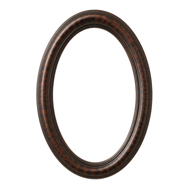 1930 Oval Wood Picture Frame Surround 24" Faux Tortoise Shell, Old World Portrait Display For Sale