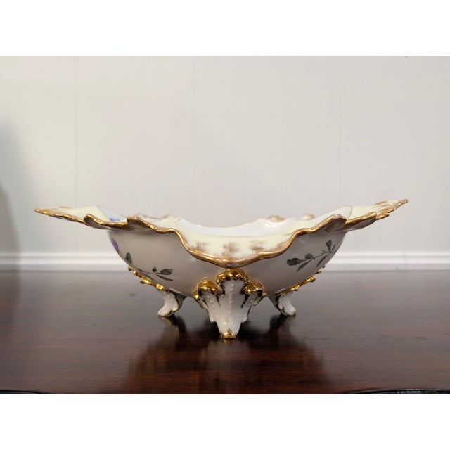Vintage Hand-Painted Hollywood Regency Porcelain Centerpiece Bowl With Gilt Trim & Floral Motif For Sale - Image 10 of 13