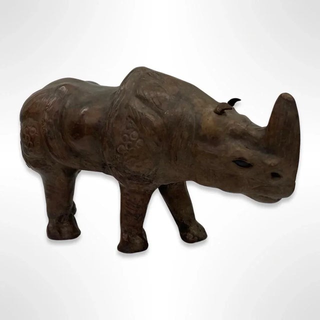 Vintage Mid-Century Leather Wrapped Rhino Sculpture For Sale - Image 4 of 7