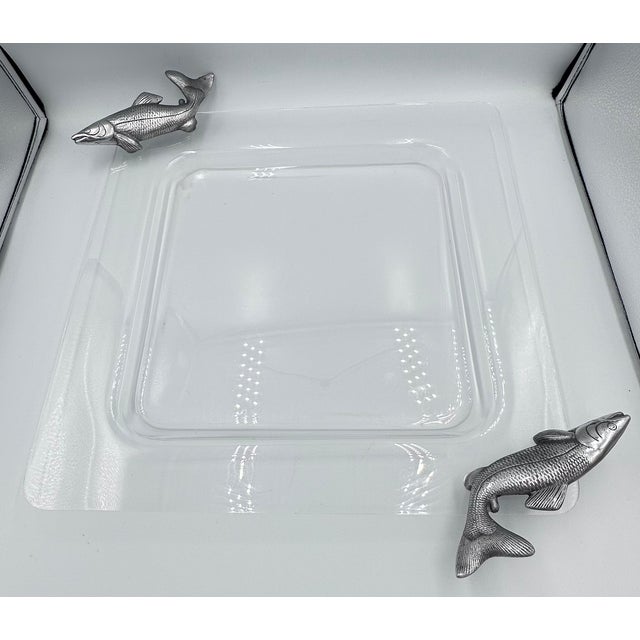Transparent Vintage Arthur Court Lucite Serving Tray Platter Metal Fish Handles 19" For Sale - Image 8 of 8