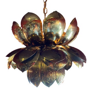 Brass Lotus Pendant Chandelier by Feldman For Sale