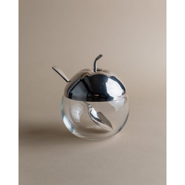 Vintage Glass Jar with Silver-Plated Apple-Shaped Lid and Spoon, England, 1950s, Set of 2 For Sale - Image 11 of 11