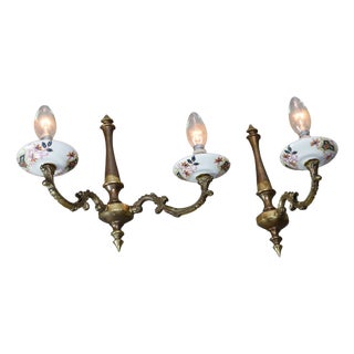 Mid-Century Italian Brass and Ceramic Sconces, Set of 2 For Sale