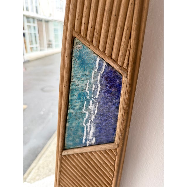 Tan Contemporary Asymmetrical Mirror Rattan Marquetry and Enamel Metal. Italy For Sale - Image 8 of 12