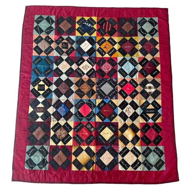 Antique Patchwork Embroidered Signature Quilt, Mid 19th Century For Sale - Image 9 of 9