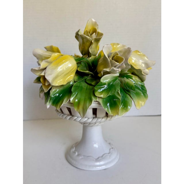 Vintage Italian Hand-Painted Yellow Tulip Majolica Bouquet Centerpiece For Sale In Los Angeles - Image 6 of 12