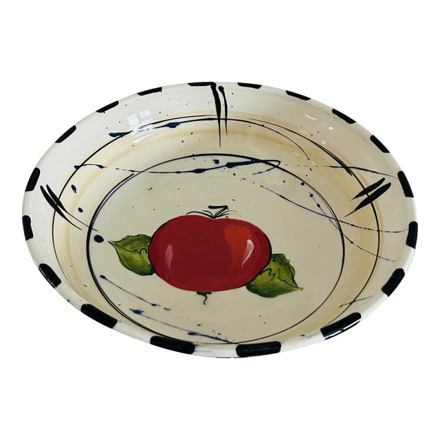Large Tomato Pasta Bowl Earthenware Studio Pottery by Donna Toohey For Sale