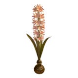 Vintage Italian Tole Hyacinth Sculpture – Hand-Painted Pink Metal Botanical Decor, Hollywood Regency Style By For Sale