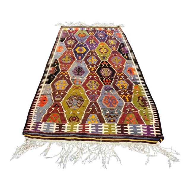1960s Vintage Handmade Turkish Kilim Rug - 5′2″ × 10′7″ For Sale