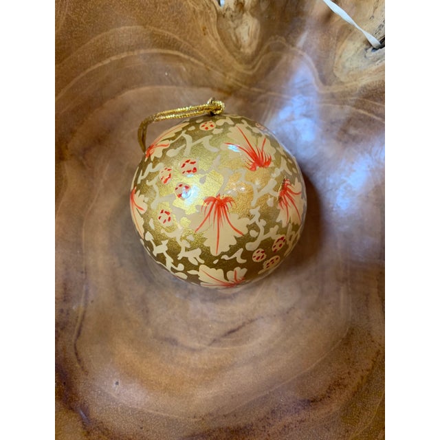 1970s Handcrafted Kashmiri Paper Mache Christmas Ornaments | Colorful Hand Painted Floral Tree Decor| Unique Holiday Bauble Set| Festive Bird Gift For Sale - Image 5 of 10