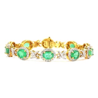 2.89 Carat Round Brilliant Cut Diamond Emerald Gold Bracelet For Sale