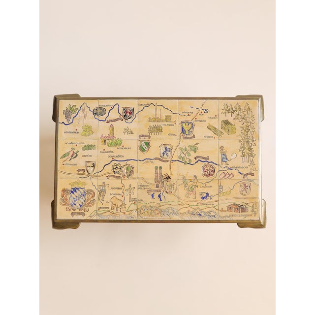 The Vintage French-Inspired Hollywood Regency Brass and Tile Map Coffee Table For Sale - Image 9 of 9