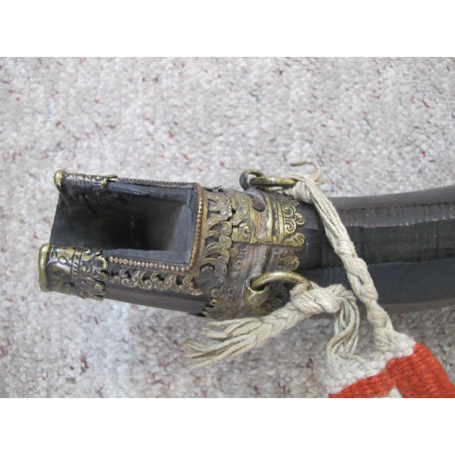 Antique 19th Century Tibetan Copper Chhaang Drinking Yak Horn With Strap For Sale - Image 9 of 12