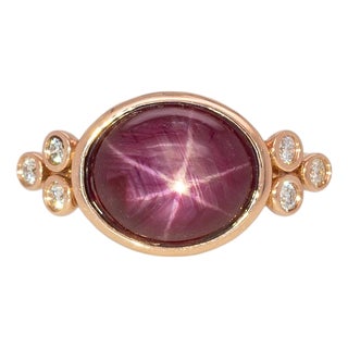 6.2ct Star Ruby Ring With Natural Diamonds Accents: Solid 14k Gold, Oval, Size 6.75 For Sale