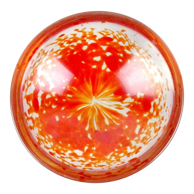 Murano Dino Martens 1950s Orange Spots Iridescent Surface Italian Art Glass Decorative Bowl, as Is For Sale