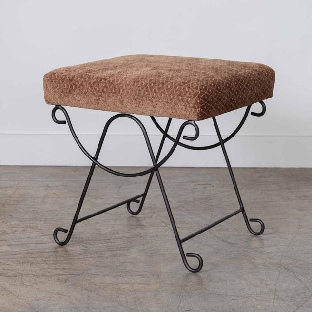 French Panoplie Iron Loop Stool, Brown Chenille For Sale - Image 3 of 12