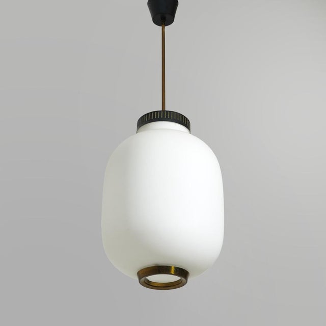 1950s Chandelier in White Opaline Glass and Brass, 1950s For Sale - Image 5 of 14