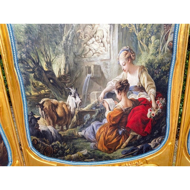 Late 20thC French Louis XVI Gilt Beech Scenic Room Divider Screen – 3 Panels For Sale - Image 10 of 18