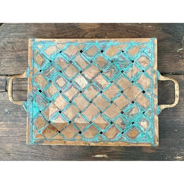 Metal Vintage Patinated Copper Lattice Tray For Sale - Image 7 of 12