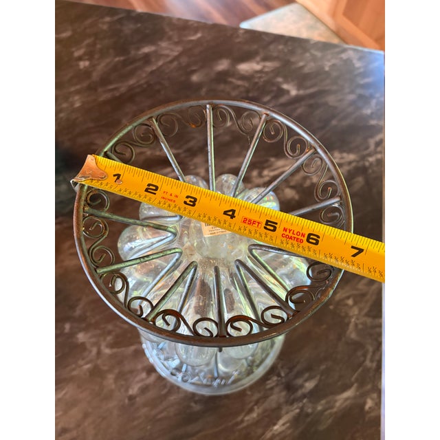 Metal Vintage Crate & Barrel “Petra” Blown Glass Large Bubble Vase in Wrought Metal Frame For Sale - Image 7 of 7