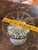Metal Vintage Crate & Barrel “Petra” Blown Glass Large Bubble Vase in Wrought Metal Frame For Sale - Image 7 of 7