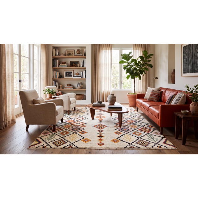 Elevate your space with this modern Moroccan-style hand-knotted wool rug, designed to combine artisan craft with high-end...
