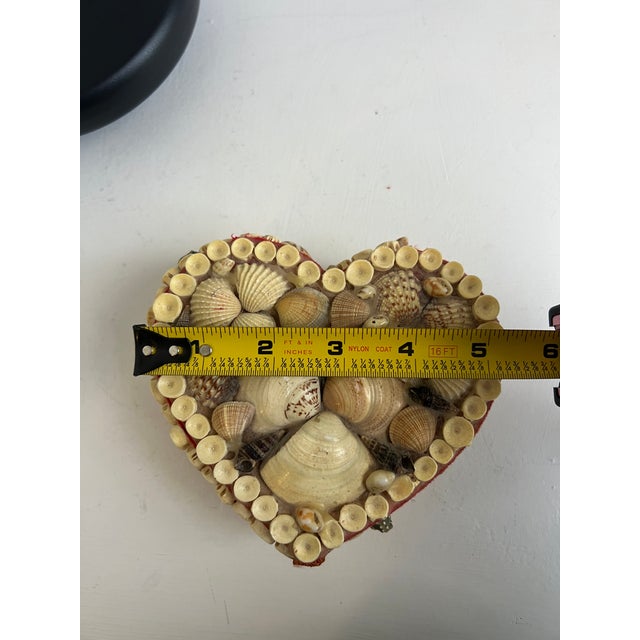 Vintage Seashell Heart Trinket Box | Red Velvet Lined Coastal Keepsake For Sale - Image 9 of 10