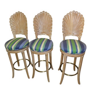 1970s Vintage Swivel Shell Back Bar Stools - Set of 3 For Sale