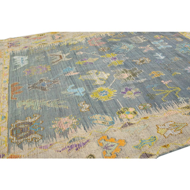 Gray Modern Gray Turkish Oushak Handmade Multicolor Pattern Wool Rug For Sale - Image 8 of 11