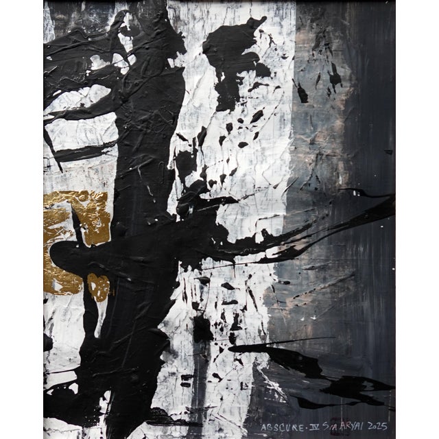 ABSCURE.IV This black and white with a dash of gold leaf Painting looks amazing in a gold frame. Painting is a 12X16”...