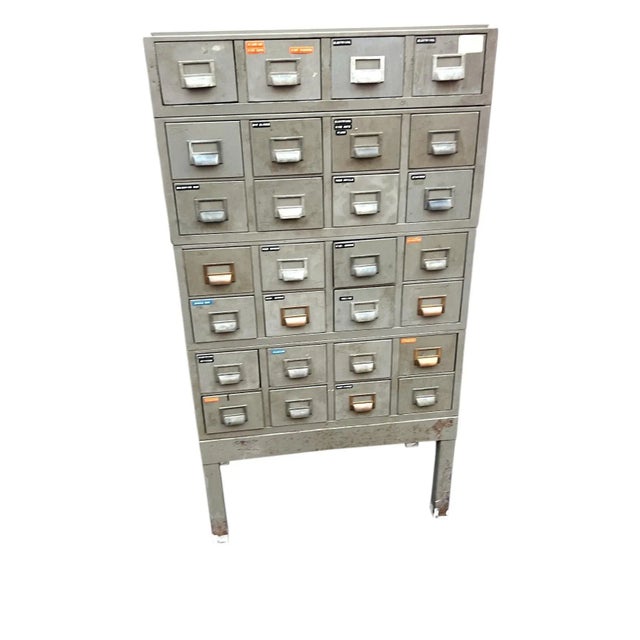 Mid 20th Century Industrial Metal Library Card File 32 Drawers by Watson For Sale - Image 13 of 18