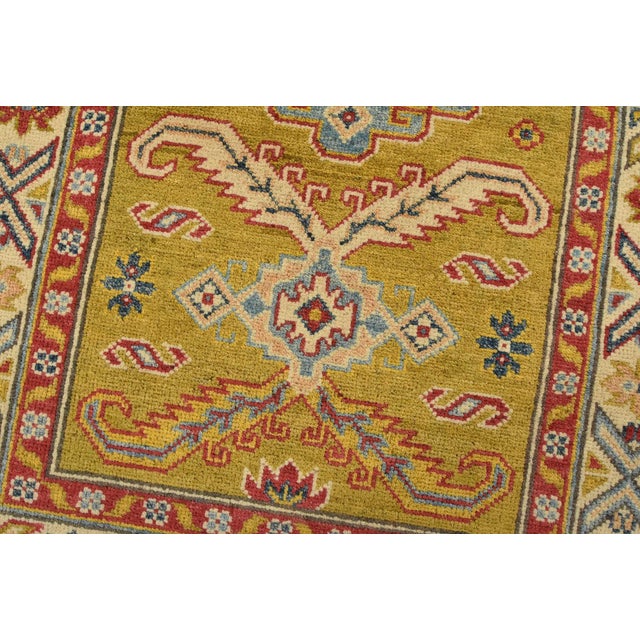 Kazak Runner 2’9” X 9’9” Green Wool Tribal Hand-Knotted Oriental Rug For Sale - Image 4 of 13