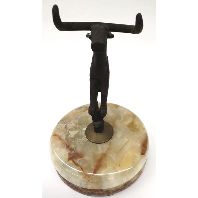 Rustic Unique Quirky Bronze Naked Bull Sitting on Onyx Platform For Sale - Image 3 of 9